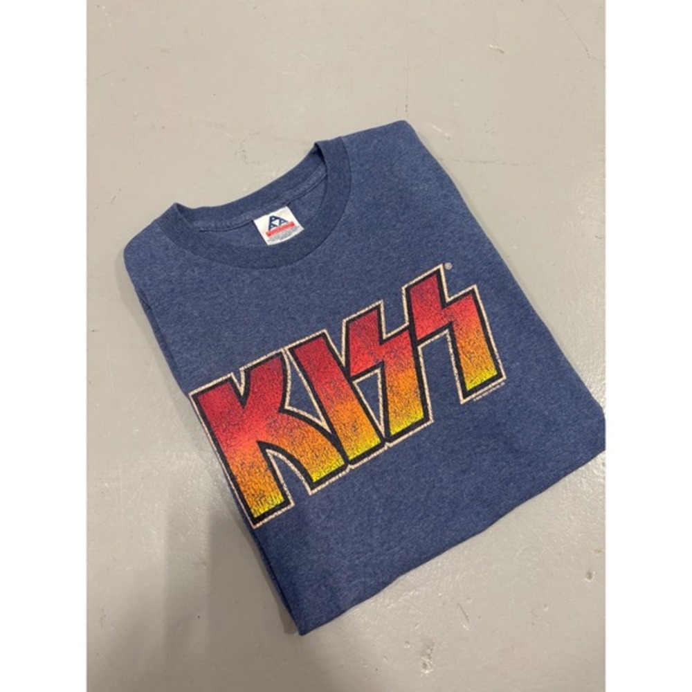 KISS Band T-Shirt Mens XL Blue Heather Graphic Logo Alstyle Apparel Rock Tee